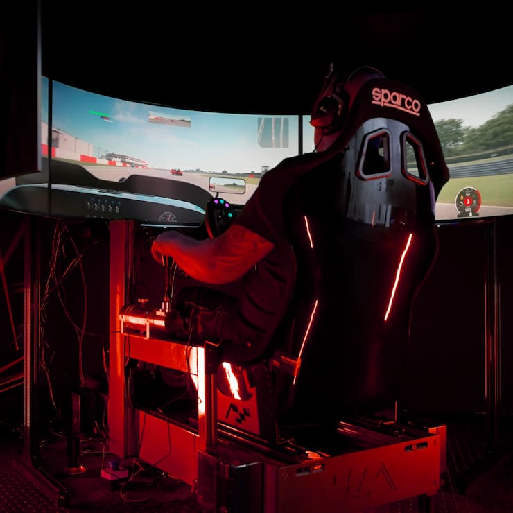 An image of a person using sim racing simulator