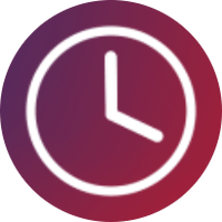 Icon of a clock surrounded by RSSims company's brand colors