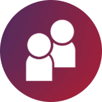 Icon of two people silhouettes surrounded by RSSims company's brand colors